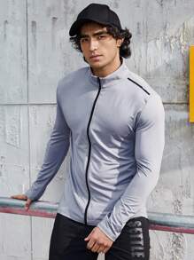 Manfinity Sport Corelite Áo khoác thể thao Boyfriend Style Men Letter Graphic Mock Neck Zip Up Áo khoác tập luyện Áo khoác màu xám - Xám - Xem 1