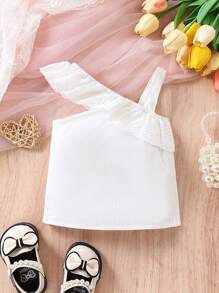 Infant Baby Girls' Lace Trim Oblique Shoulder Tank Top