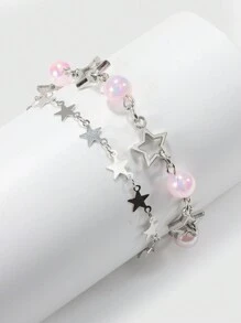 ROMWE Fairycore Bộ 2 chiếc/Bộ Vòng tay ngôi sao hồng và ngọc trai giả phong cách Y2k - Nhiều màu - Xem 1