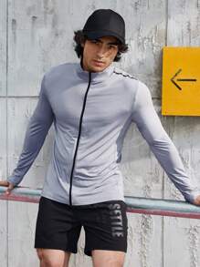 Manfinity Sport Corelite Áo khoác thể thao Boyfriend Style Men Letter Graphic Mock Neck Zip Up Áo khoác tập luyện Áo khoác màu xám - Xám - Xem 3