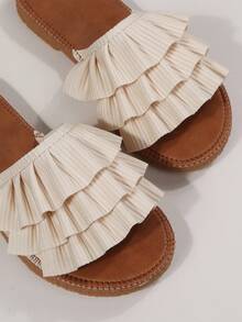 米色不对称系带拖鞋女士时尚防滑凉鞋适合户外活动 - 米色 - 查看 5