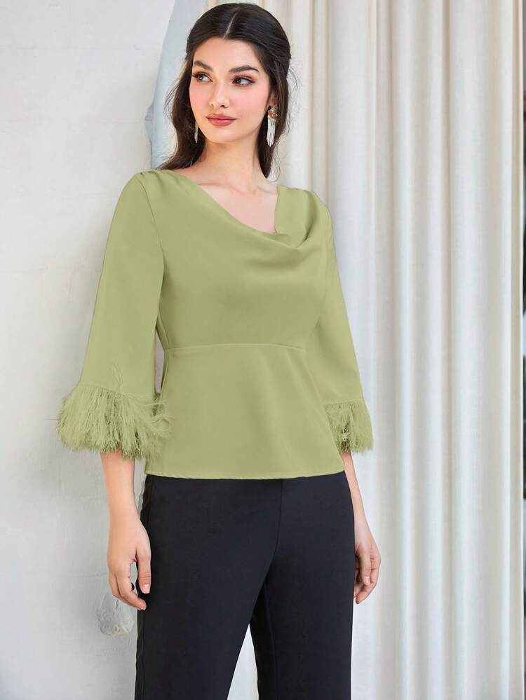 Women's Cowl Collar & Cuff Patchwork Shirt