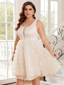 SHEIN Belle Kích thước lớn Của phụ nữ 3D Hoa Nhiều lớp Ballet Váy Đầm dự tiệc Cocktail - Màu be - Xem 6
