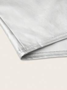 Flirla Plus Size Long Sleeve Bodysuit With Front Zipper Closure - Silver - View 5