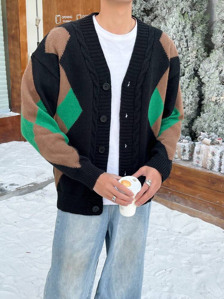 Loose-Fit Men's Button Up Long Sleeve Cardigan