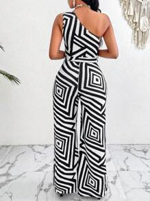 SHEIN Slayr In Địa lý Một bờ vai Áo liền quần - màu đen - Xem 2
