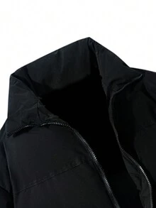 Men's Letter Print Stand Collar Padded Coat - Black - View 4