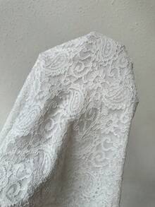 SHEIN Privé Lace Stand Collar Long Sleeve T-Shirt - White - View 6