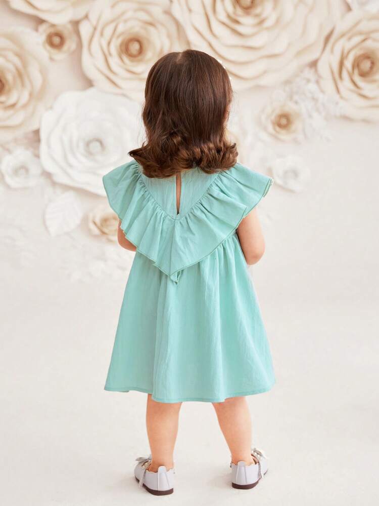 Baby Girl Casual Solid Color Sleeveless Ruffled Loose Dress