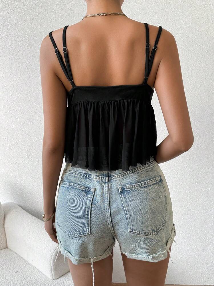 Flouncing Hem Camisole Top With Shoulder Straps And Built-In Cups For Summer