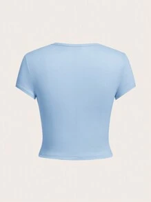 SHEIN EZwear Bộ 4 Áo thun nữ cổ tròn tay ngắn dáng ôm dáng đơn giản, thích hợp cho mùa hè - Nhiều màu - Xem 2