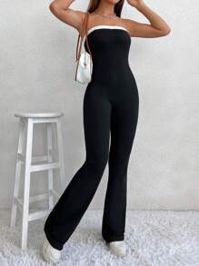 Flirla Sexy Color Block Strapless Jumpsuit In Black & White - Black and White - View 5