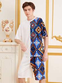 SHEIN Teen Boy Rhombus & Digital Print Two Piece Set - Multicolor - View 12