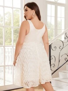 SHEIN Belle Kích thước lớn Của phụ nữ 3D Hoa Nhiều lớp Ballet Váy Đầm dự tiệc Cocktail - Màu be - Xem 4