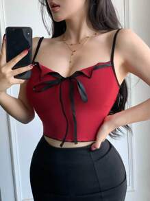 DAZY 拼色蝴蝶结吊带背心上衣外出上衣夏季背心