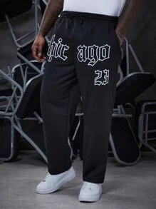 Manfinity LEGND Men'S Plus Size Letter Print Drawstring Waist Jogger Pants