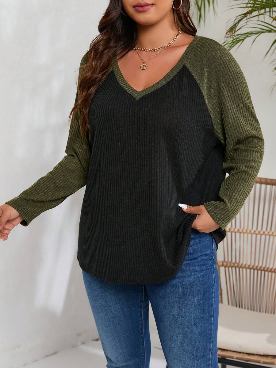 INAWLY Kích thước lớn Khối màu Tay Raglan Áo thun - Nhiều màu - Xem 1