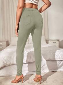 EURMUSE Pantalones Ajustados De Color Sólido Para Mujeres - Albaricoque - Ver 2