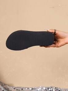 混色亮片蝴蝶结女士厚底坡跟鞋，舒适步行凉鞋女士高跟凉鞋夏季室内户外一脚蹬 - 彩色 - 查看 7