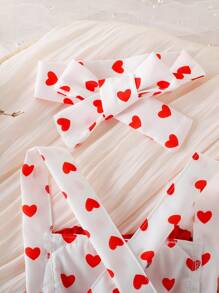 Baby Girl Allover Heart Print Crisscross Back Bodysuit & Headband Without Sock