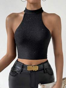SHEIN Privé Women'S Shiny Tank Top For Summer With Textured Fabric