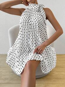 Firerie 女士波尔卡圆点蝴蝶结领口无袖连衣裙，适合情人节、婚礼季节、度假、春夏季