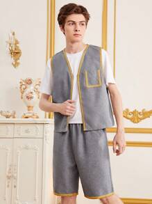 SHEIN 青少年男生金色緞帶馬甲和短褲套裝