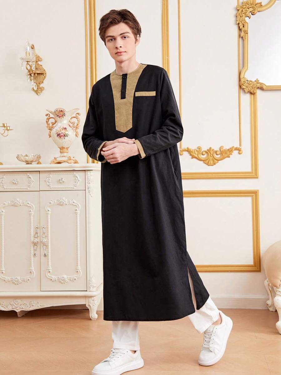 SHEIN Teen Boy'S Casual Patchwork Robe Shirt - Multicolor - View 1