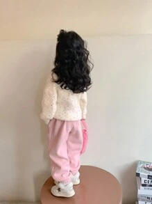 Suéter de manga larga con diseño de corazón y lunares de jaquard para niñas preadolescentes, otoño/invierno - Blanco - Ver 10