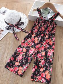 嬰兒女孩花卉印花寬腳連身褲配帽子 - 彩色 - 查看 2