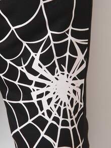 SHEIN Young Boy 2pcs/Set Spider Printed Hoodie And Sweatpants, Casual And Comfortable, For Spring And Autumn - Black - View 3