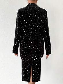 SHEIN Clasi 女款星星印花西裝外套和吊帶連衣裙套裝 - 黑色 - 查看 2