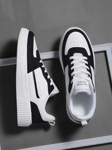 男士运动鞋，男士休闲鞋，时尚个性街头学生帅气鞋，系带男鞋，男士运动鞋 - 黑與白 - 查看 2