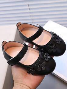 Kids' Flower Princess Style Comfortable Leather Flat Shoes For Girls - Black - View 2