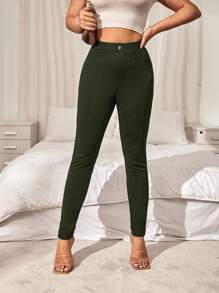 EURMUSE Women's Slim-fit Long Pants - Dark Green - View 3