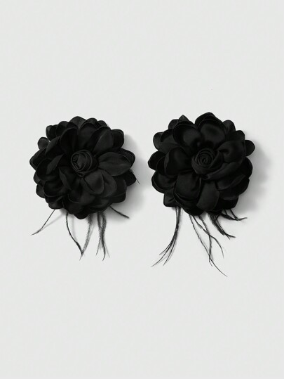 1pair 3d Flower And Feather Shaped Nipple Covers