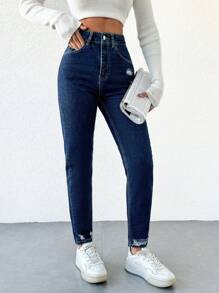 EURMUSE Women's Distressed Jeans - Navy Blue - View 6