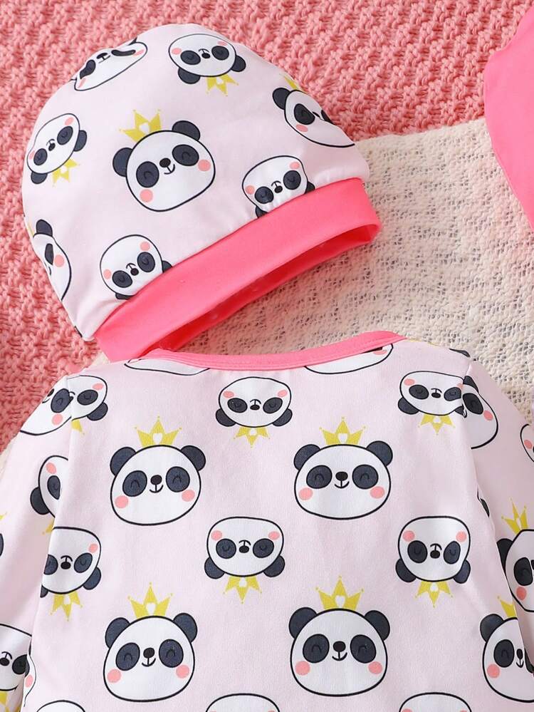 Baby Girl 10pcs Bear Ear Printed Jumpsuit, Long Pants, Hat, Bib, Blanket Gift Set