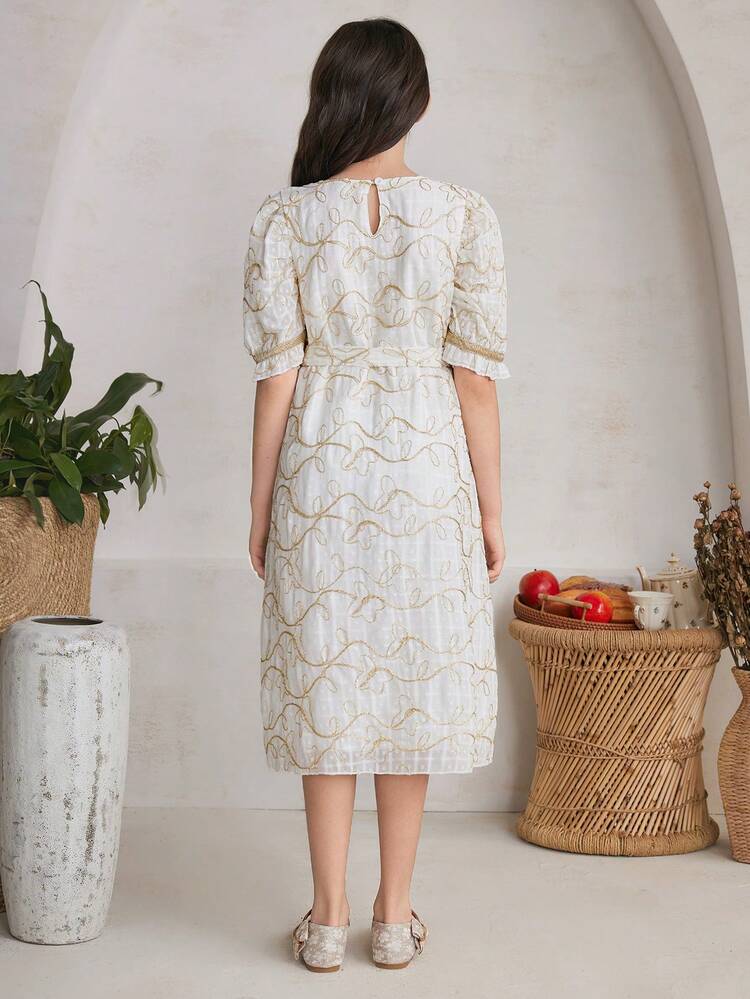 Tween Girls' Embroidered Puff Sleeve Dress