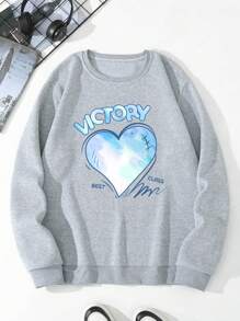 Men'S Fleece Love Letter Print Sweatshirt - Grey - View 1