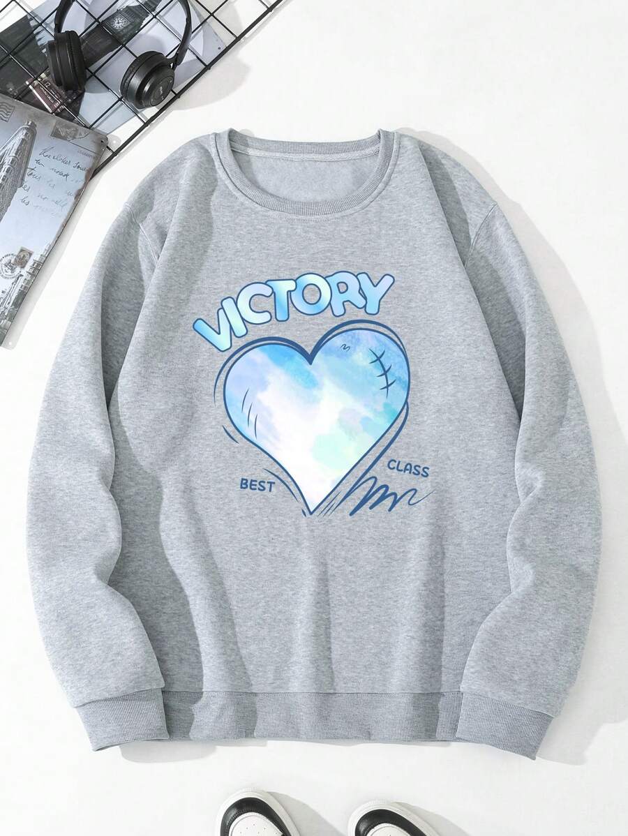 Men'S Fleece Love Letter Print Sweatshirt - Grey - View 1