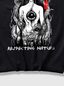 ROMWE MEN Goth Camiseta de tirantes con capucha y estampado de personajes y letras para hombres, adecuado para uso diario en primavera y verano, escuela - Negro - Ver 7