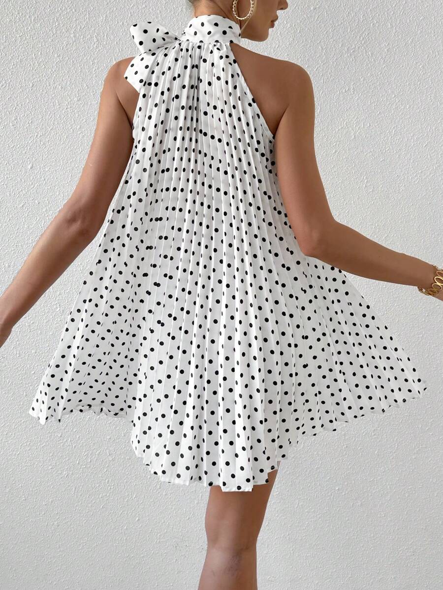 Firerie 女士波尔卡圆点蝴蝶结领口无袖连衣裙，适合情人节、婚礼季节、度假、春夏季