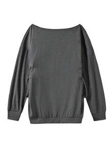 Women's Fashionable Tie Side Long Sleeve Sweatshirt - Grey - View 2