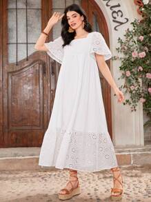 Seusyu Vestido De Muñeca Con Mangas De Mariposa Y Bordado Para Mujer - Blanco - Ver 3