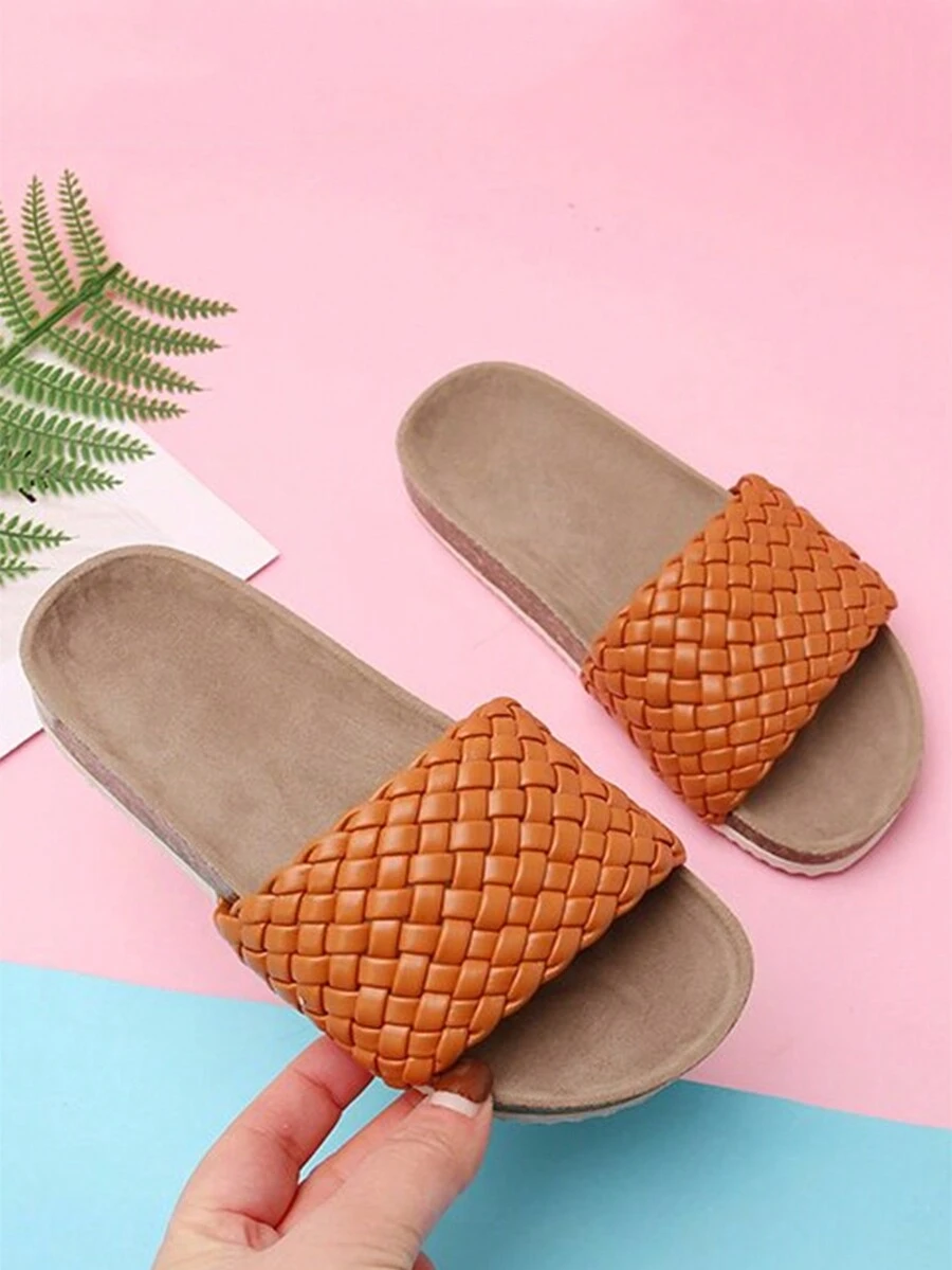 Summer Slippers, Flat Slip-On Slippers For Girl - Brown - View 1
