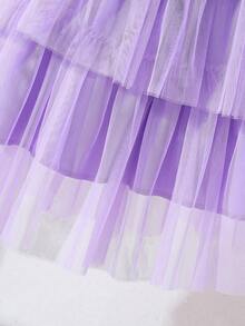 2pcs/Set Tween Girl Frill Edge Mesh Sleeveless Top And Mesh Skirt - Mauve Purple - View 6
