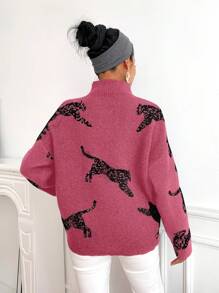 SHEIN Clasi 女式下垂肩動物圖案立領毛衣