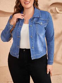 Chaqueta De Mezclilla Lavada De Talla Grande Con Botones - Lavado ligero - Ver 1