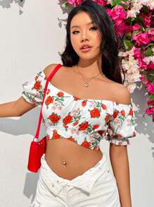 Soleia 女款花卉印花露肩短襯衫